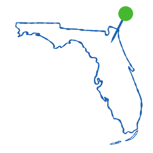 Outline of Florida with a green location pin marking Northeast Florida